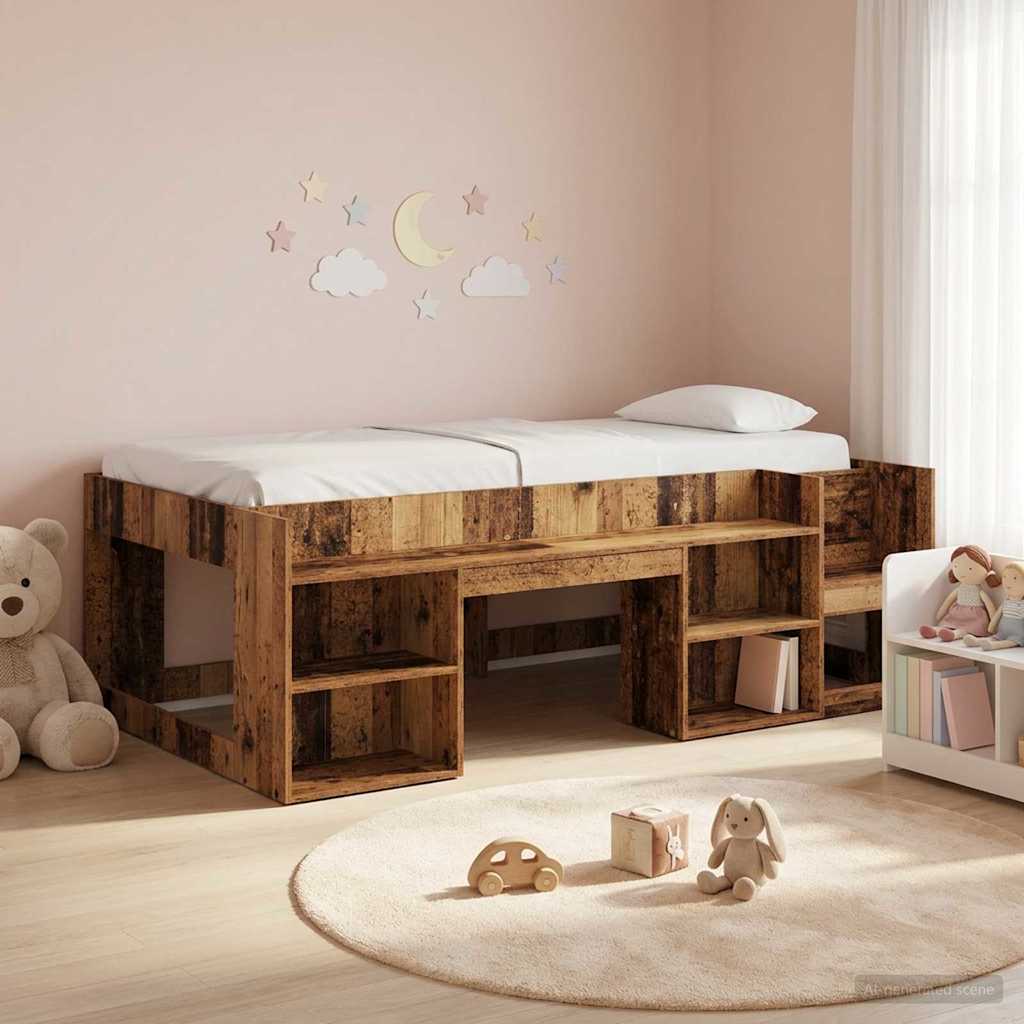 Jeugd bedframe met opbergruimte Oud hout 98.5 x 200 cm – afbeelding 1