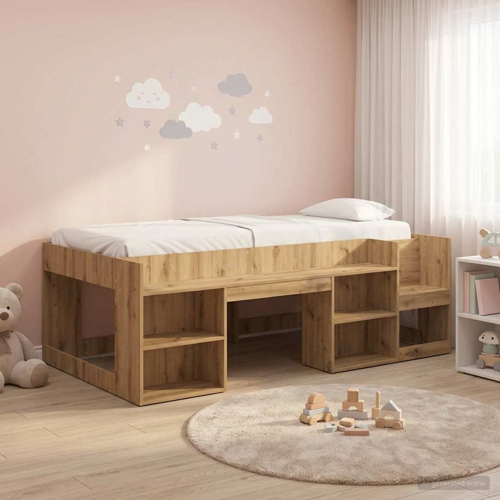 Jeugd bedframe met opbergruimte Artisanaal eiken 98.5 x 200 cm – afbeelding 1
