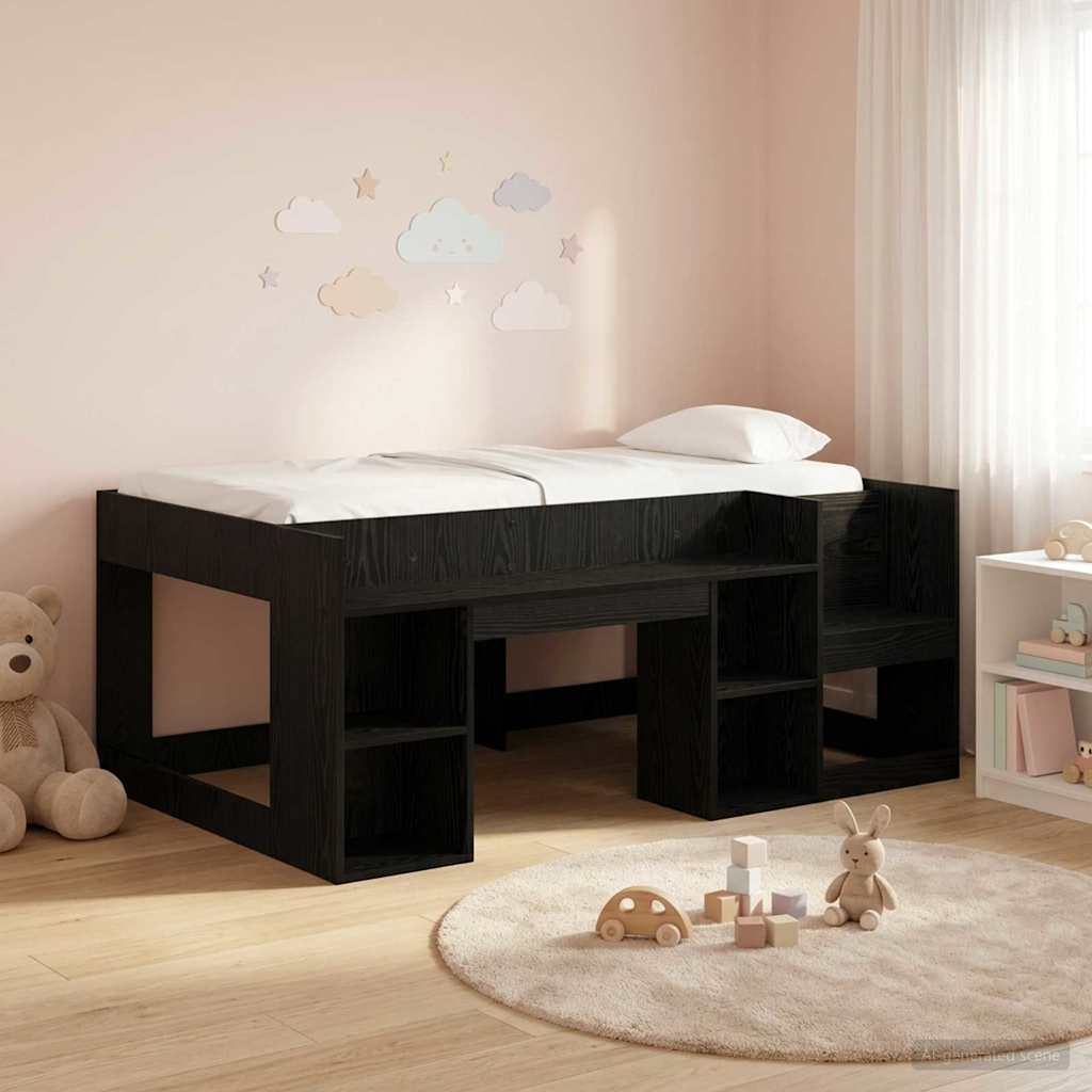 Jeugd bedframe met opbergruimte Zwart eiken 80 x 160 cm – afbeelding 1