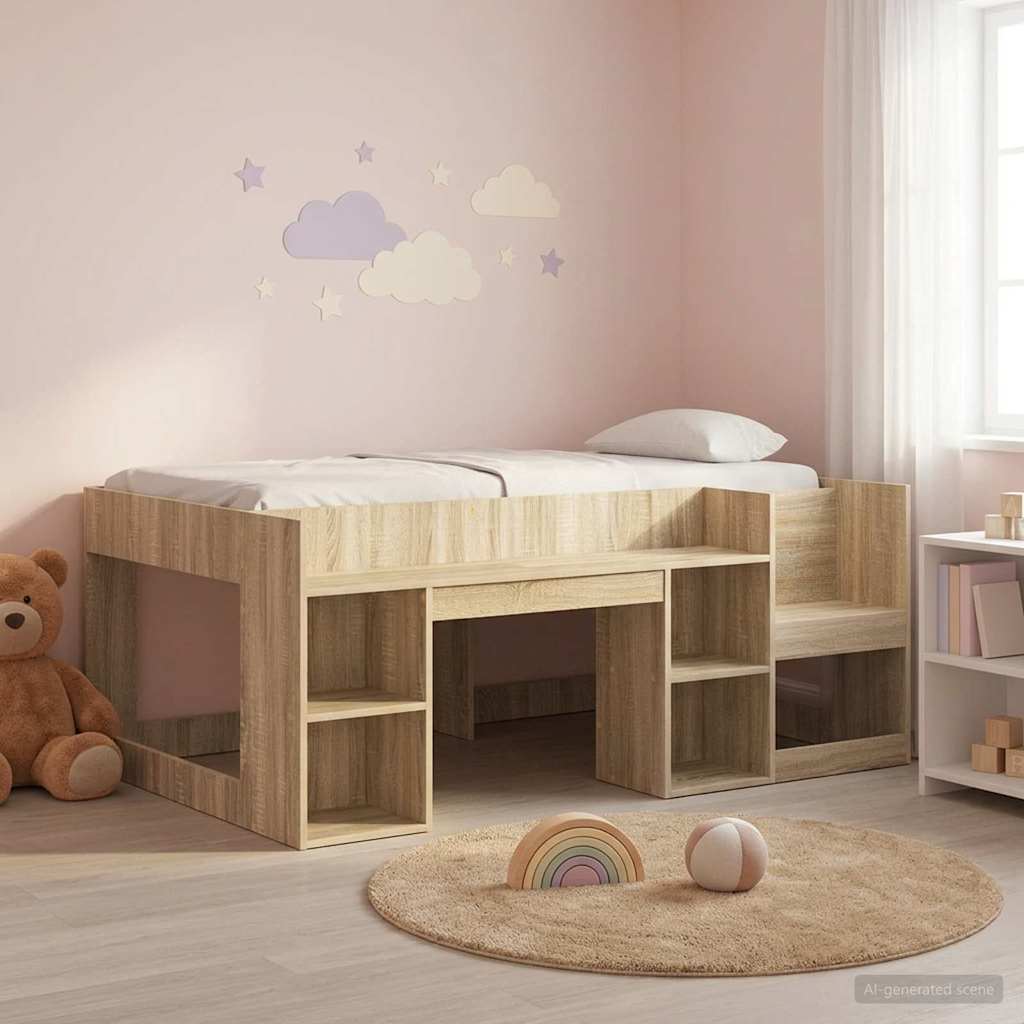 Jeugd bedframe met opbergruimte Sonoma Eiken 80 x 160 cm – afbeelding 1