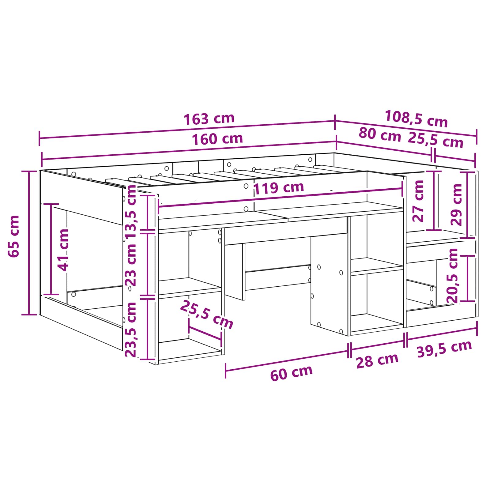Jeugd bedframe met opbergruimte Sonoma Eiken 80 x 160 cm – afbeelding 9
