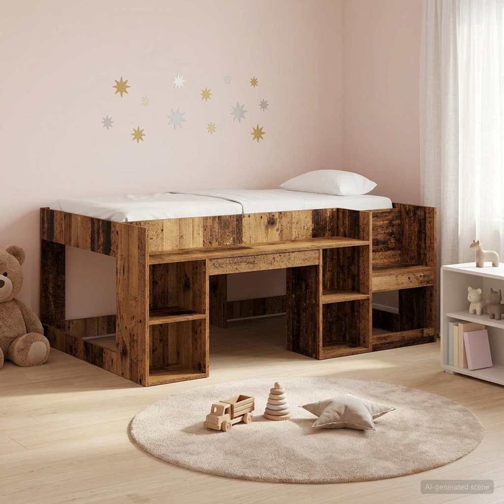 Jeugd bedframe met opbergruimte Oud hout 80 x 160 cm – afbeelding 1