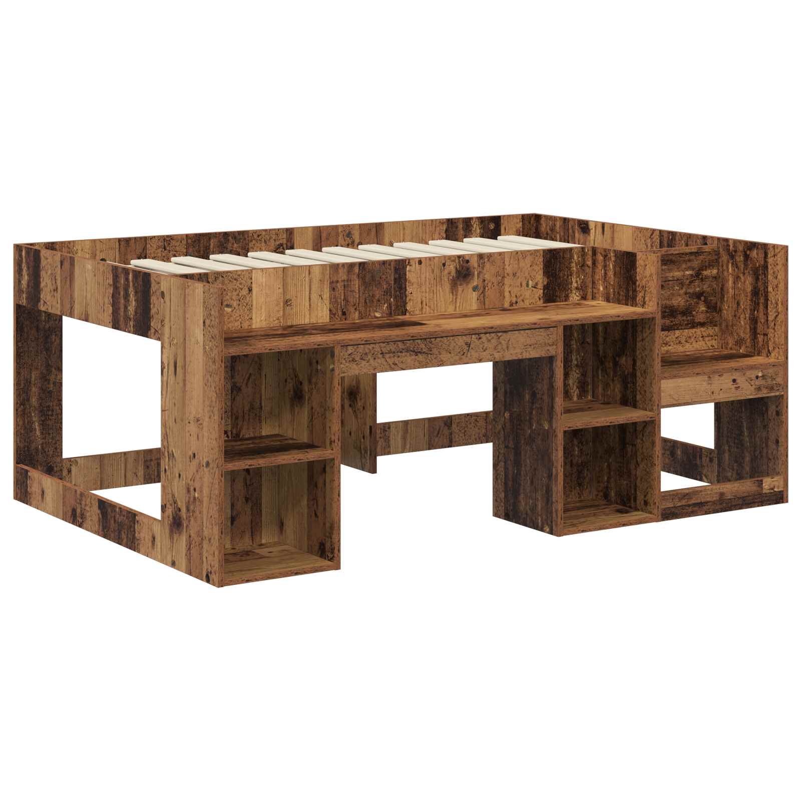 Jeugd bedframe met opbergruimte Oud hout 80 x 160 cm – afbeelding 3