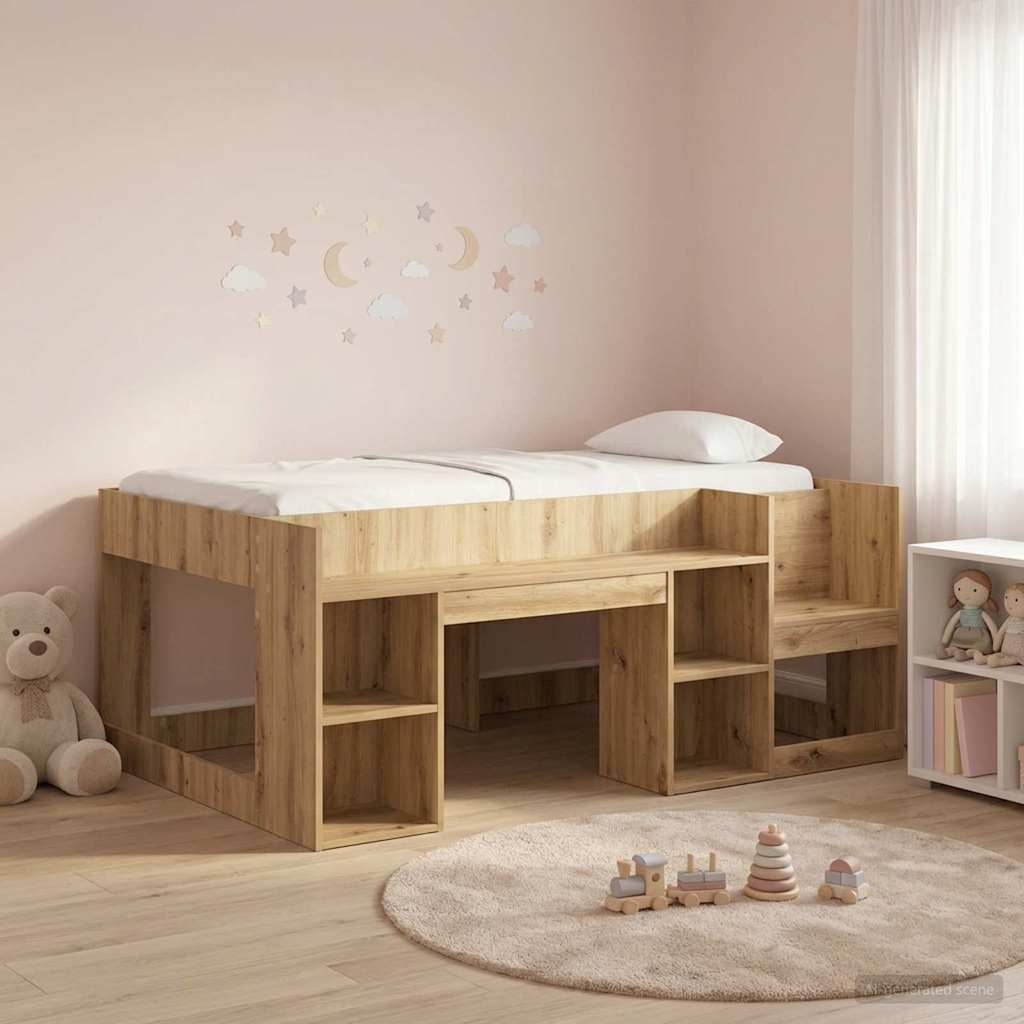 Jeugd bedframe met opbergruimte Artisanaal eiken 80 x 160 cm – afbeelding 1