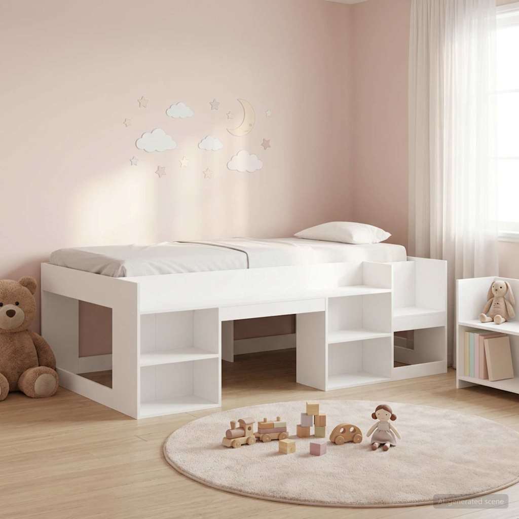Jeugd bedframe met opbergruimte Wit 90 x 190 cm Bewerkt hout – afbeelding 1