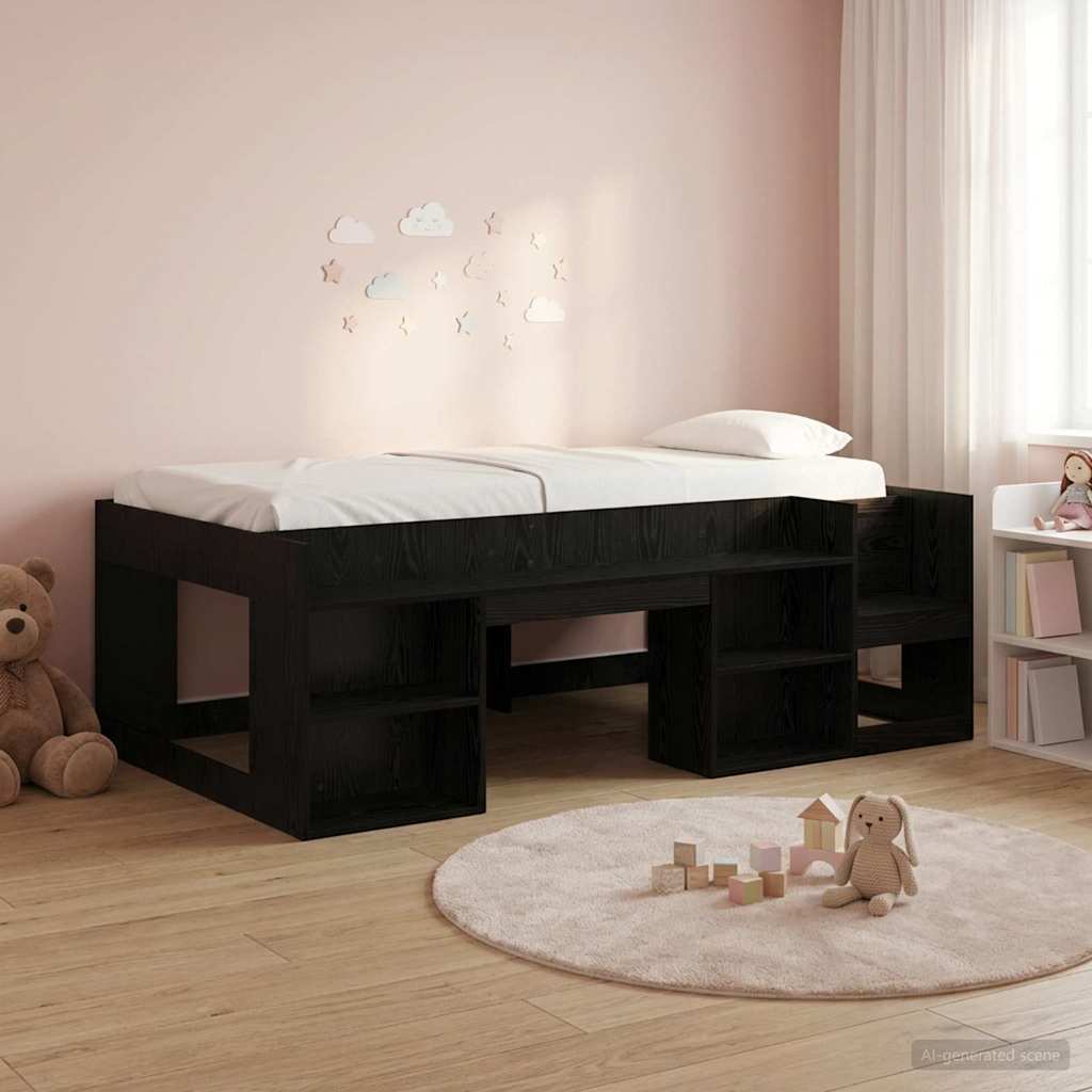 Jeugd bedframe met opbergruimte Zwart eiken 90 x 190 cm – afbeelding 1