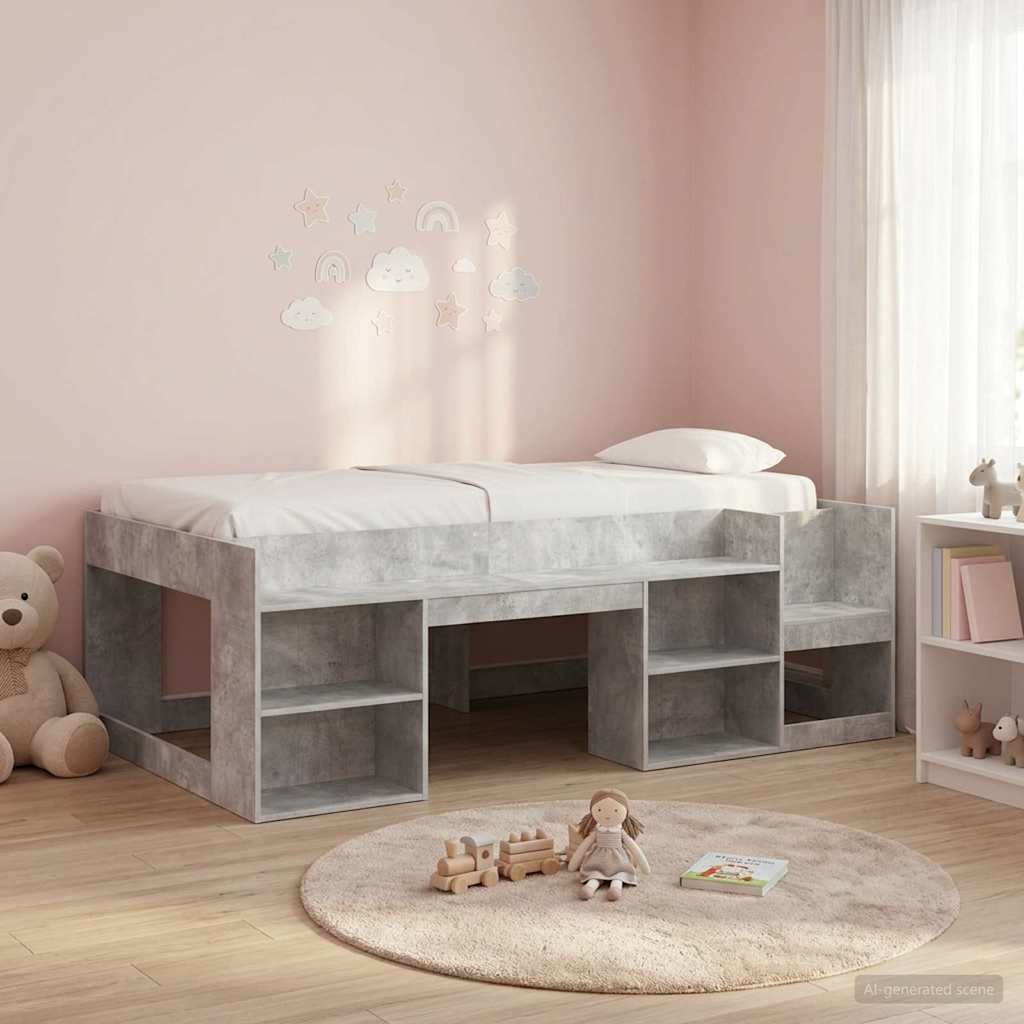 Jeugd bedframe met opbergruimte Betongrijs 90 x 190 cm – afbeelding 1