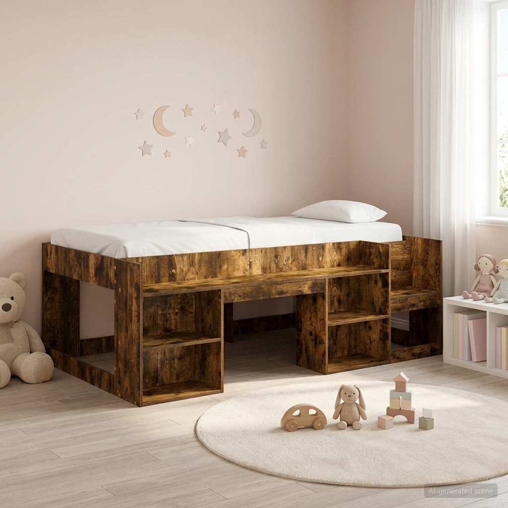 Jeugd bedframe met opbergruimte Gerookt eiken 90 x 190 cm – afbeelding 1