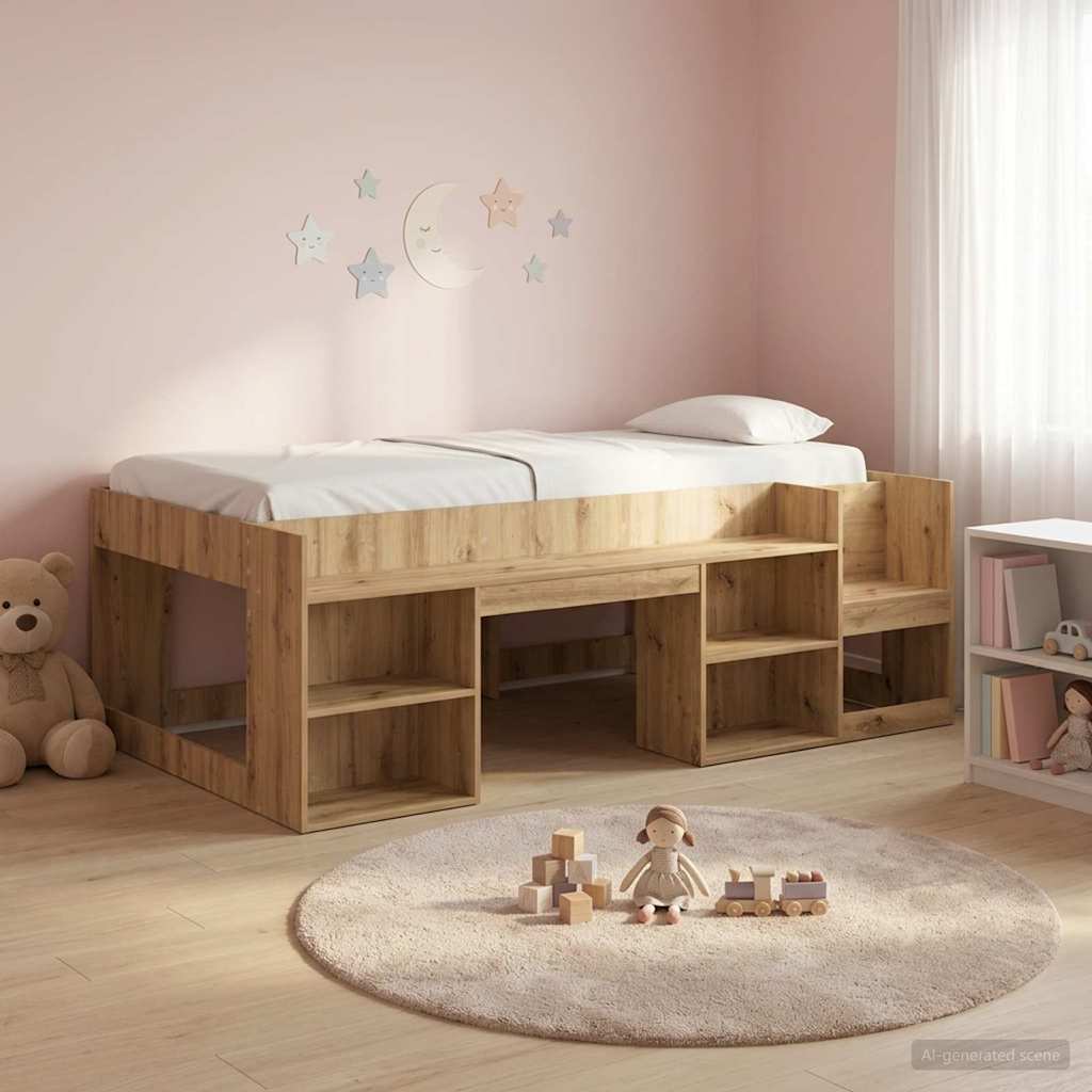 Jeugd bedframe met opbergruimte Artisanaal eiken 90 x 190 cm – afbeelding 1