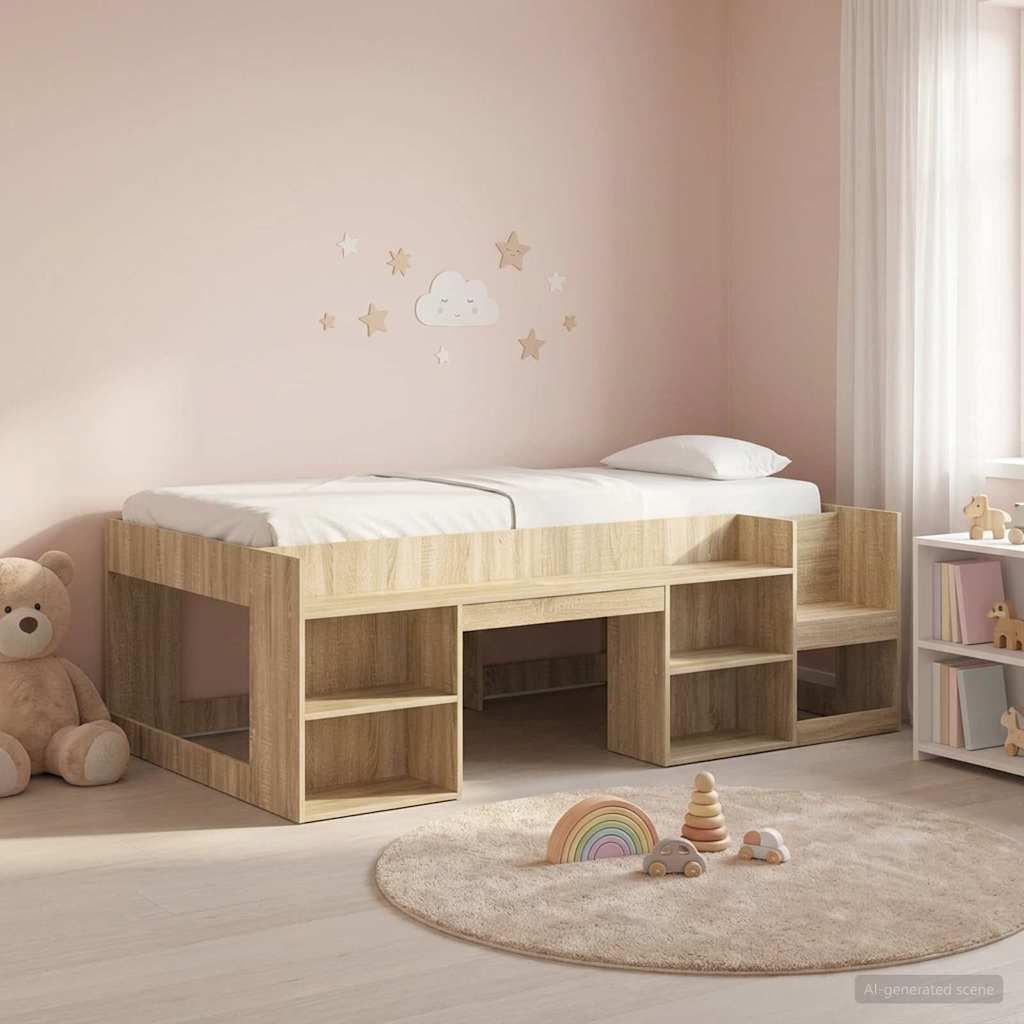 Jeugd bedframe met opbergruimte Sonoma Eiken 75 x 190 cm – afbeelding 1