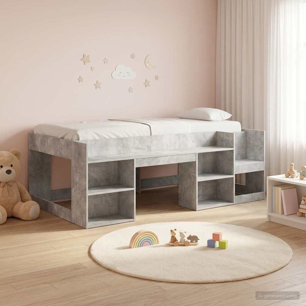 Jeugd bedframe met opbergruimte Betongrijs 75 x 190 cm – afbeelding 1