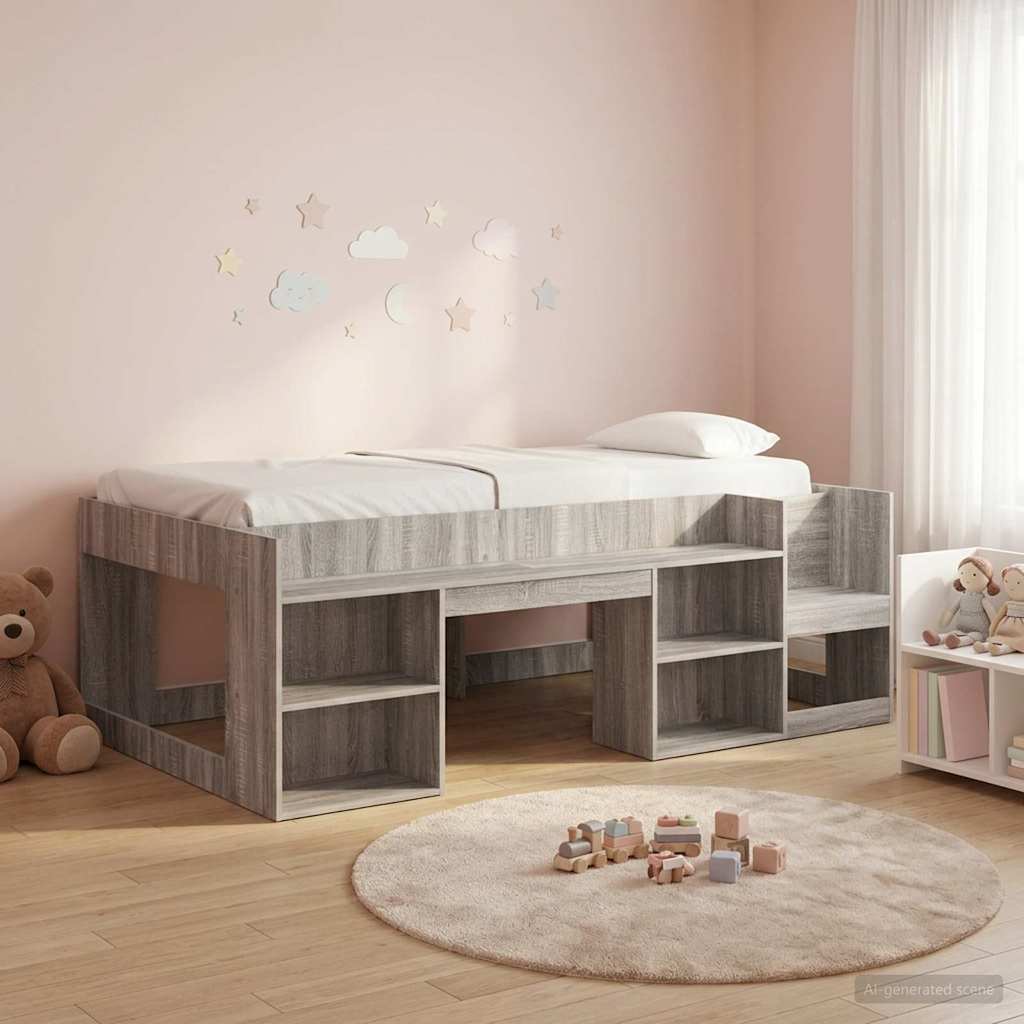 Jeugd bedframe met opbergruimte Grijs Sonoma 75 x 190 cm – afbeelding 1