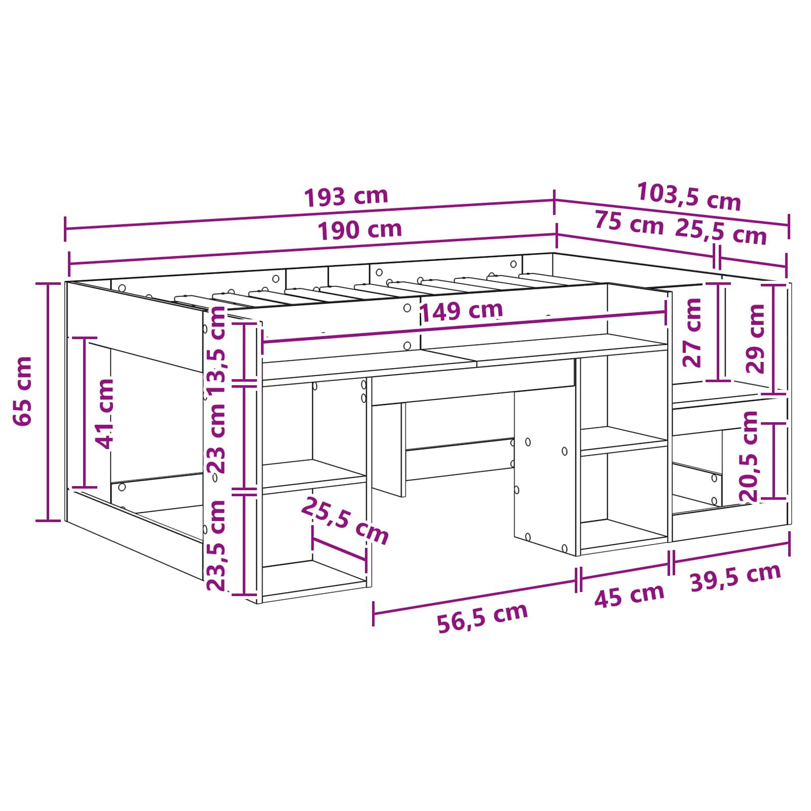 Jeugd bedframe met opbergruimte Grijs Sonoma 75 x 190 cm – afbeelding 9