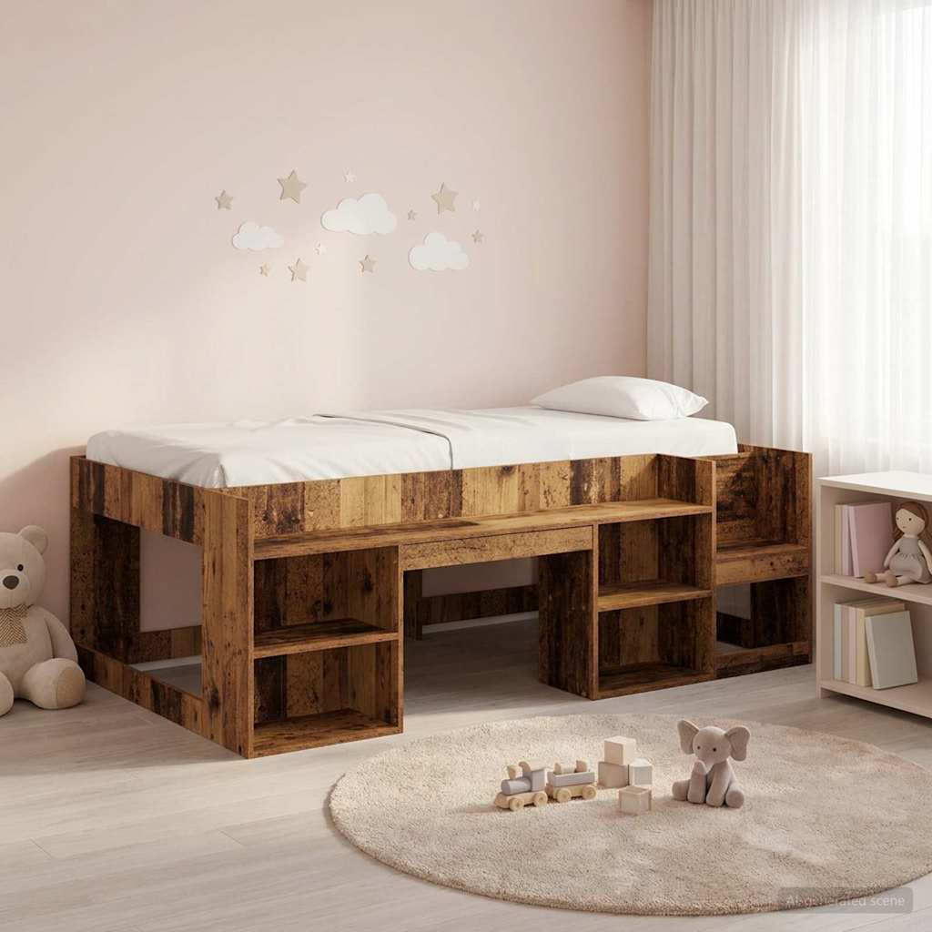 Jeugd bedframe met opbergruimte Oud hout 75 x 190 cm – afbeelding 1
