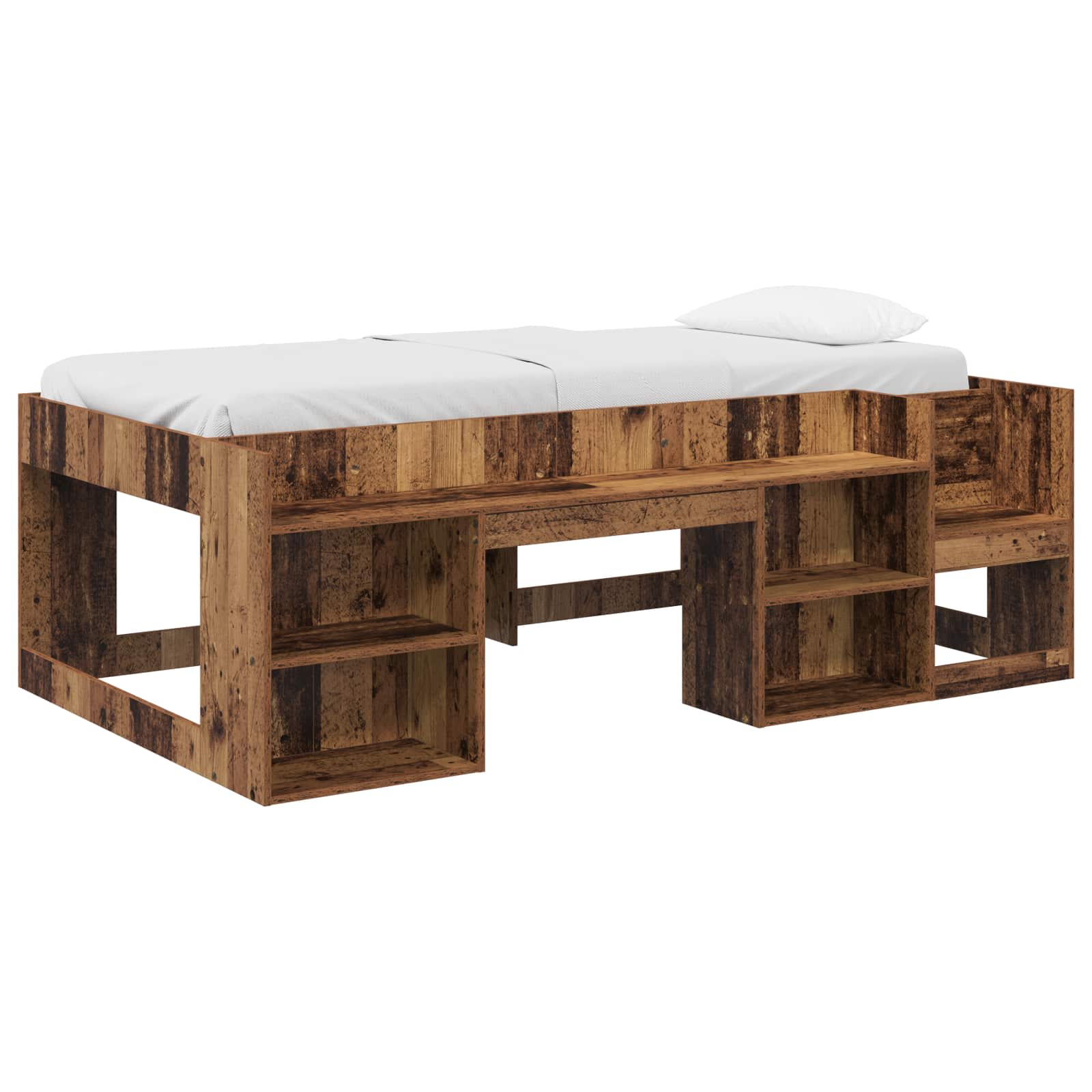 Jeugd bedframe met opbergruimte Oud hout 75 x 190 cm – afbeelding 2