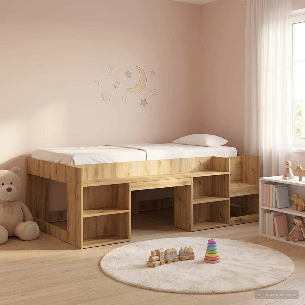 Jeugd bedframe met opbergruimte Artisanaal eiken 75 x 190 cm – afbeelding 1