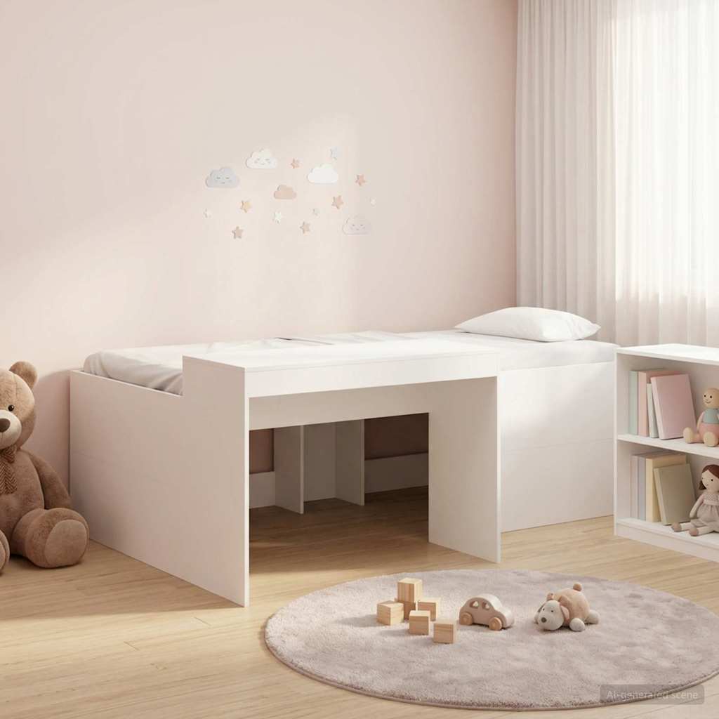 Hoge Bed Frame met Bureau voor Kinderen Wit 80 x 200 cm – afbeelding 1