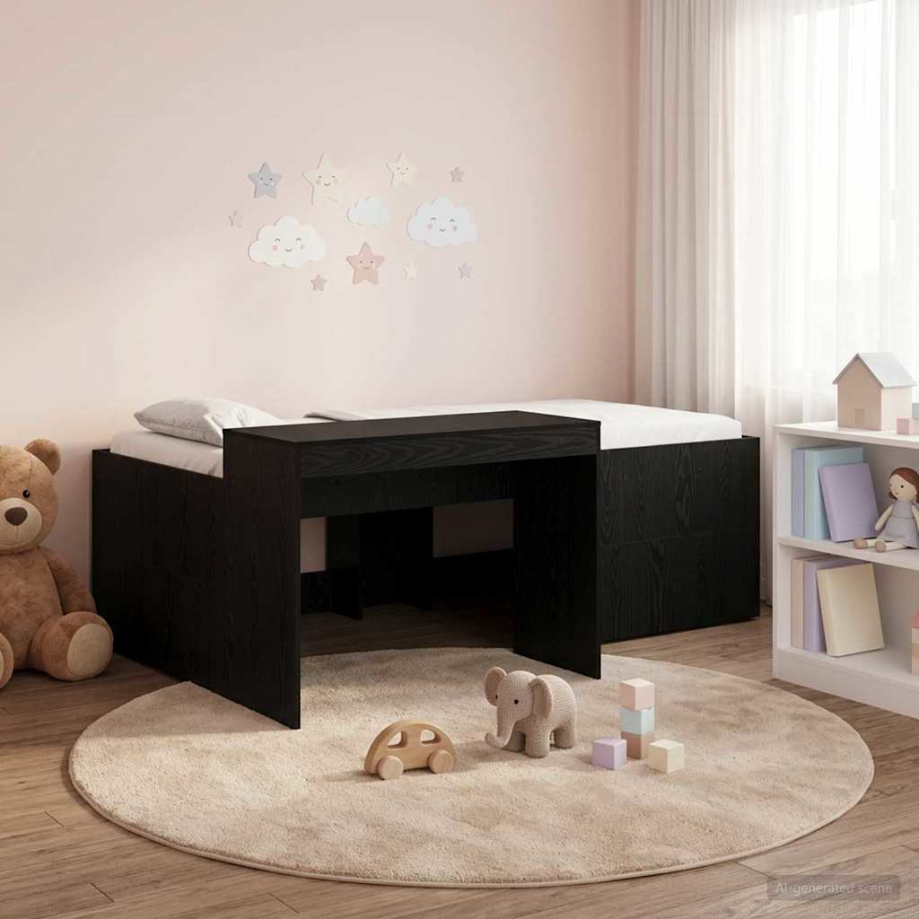 Hoge Bed Frame met Bureau voor Kinderen Zwart 80 x 200 cm – afbeelding 1