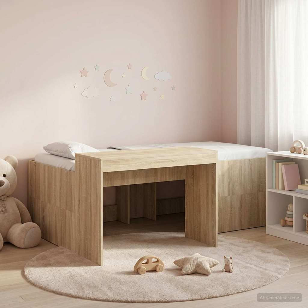 Hoge Bed Frame met Bureau voor Kinderen Sonoma Eiken – afbeelding 1