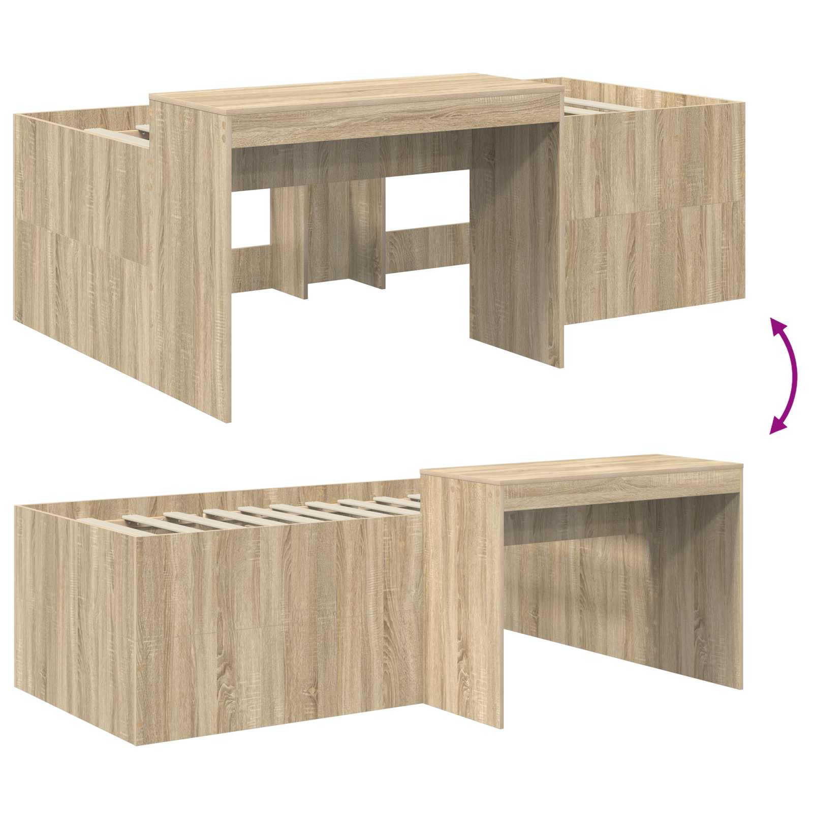 Hoge Bed Frame met Bureau voor Kinderen Sonoma Eiken – afbeelding 8