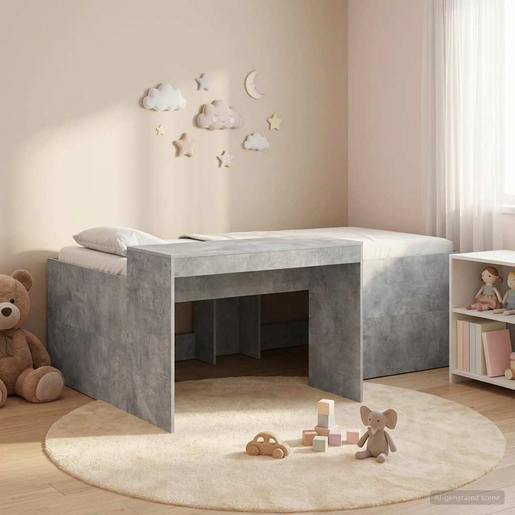 Hoge Bed Frame met Bureau voor Kinderen Betongrijs 80 x 200 cm – afbeelding 1