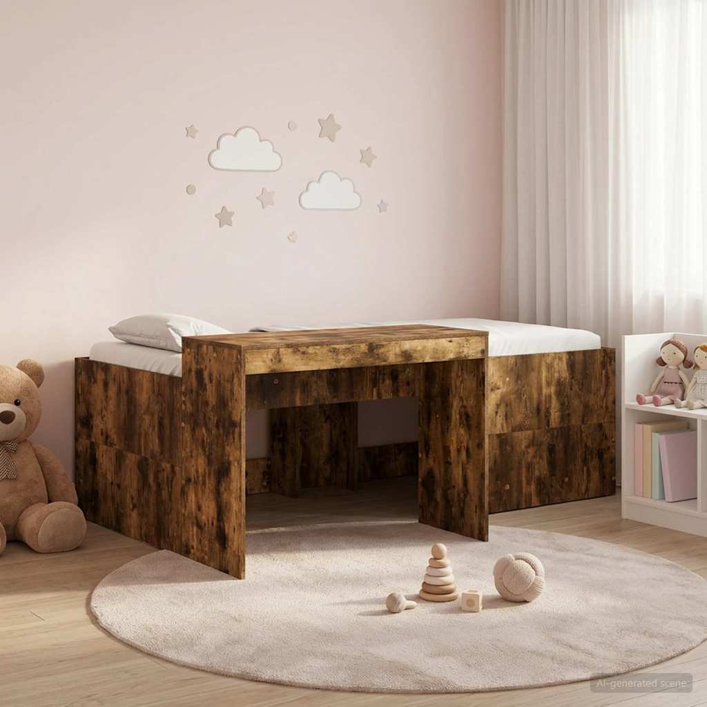 Hoge Bed Frame met Bureau voor Kinderen Gerookt eiken – afbeelding 1