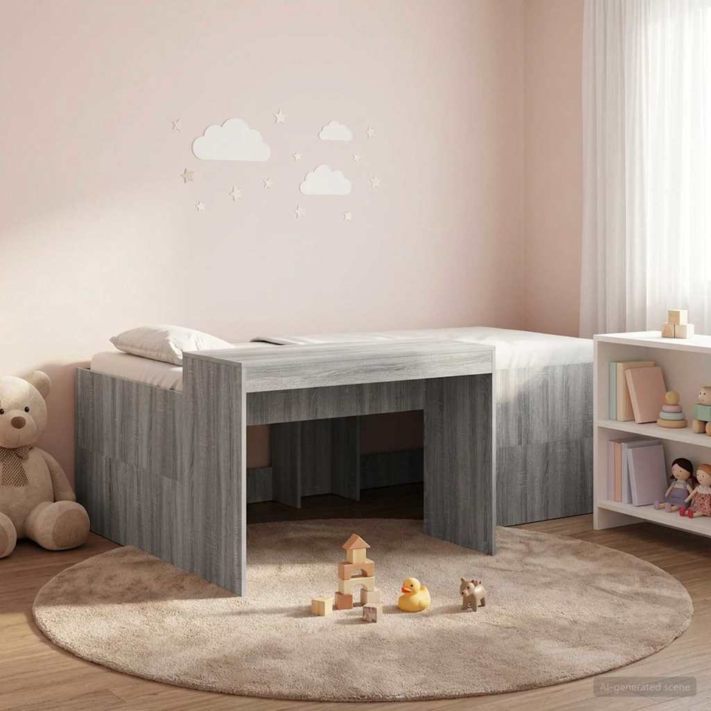 Hoge Bed Frame met Bureau voor Kinderen Grijs Sonoma – afbeelding 1
