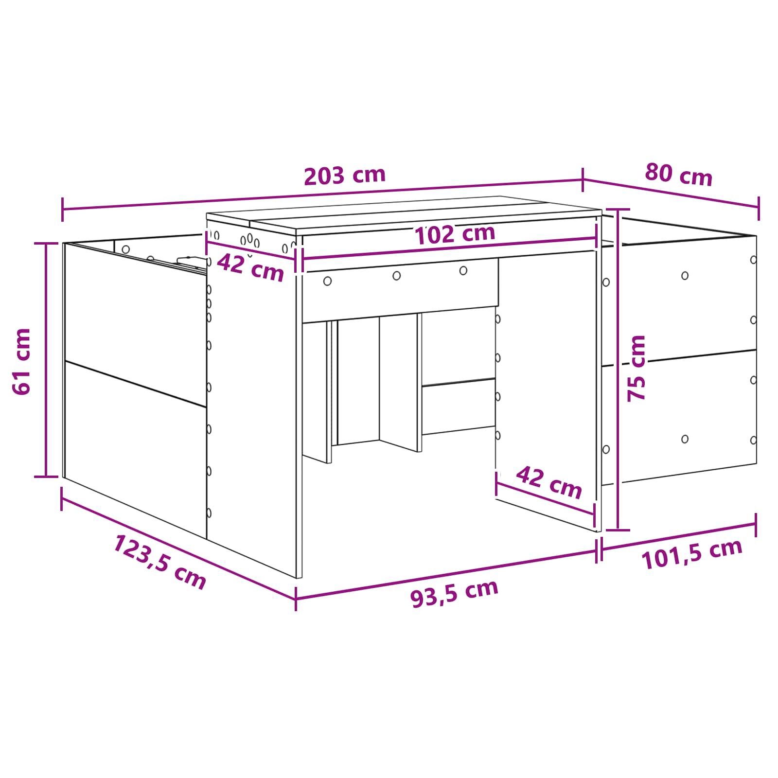 Hoge Bed Frame met Bureau voor Kinderen Grijs Sonoma – afbeelding 9