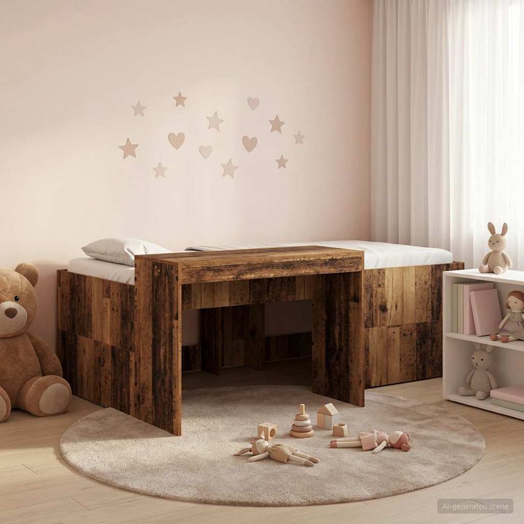 Hoge Bed Frame met Bureau voor Kinderen Oud hout 80 x 200 cm – afbeelding 1