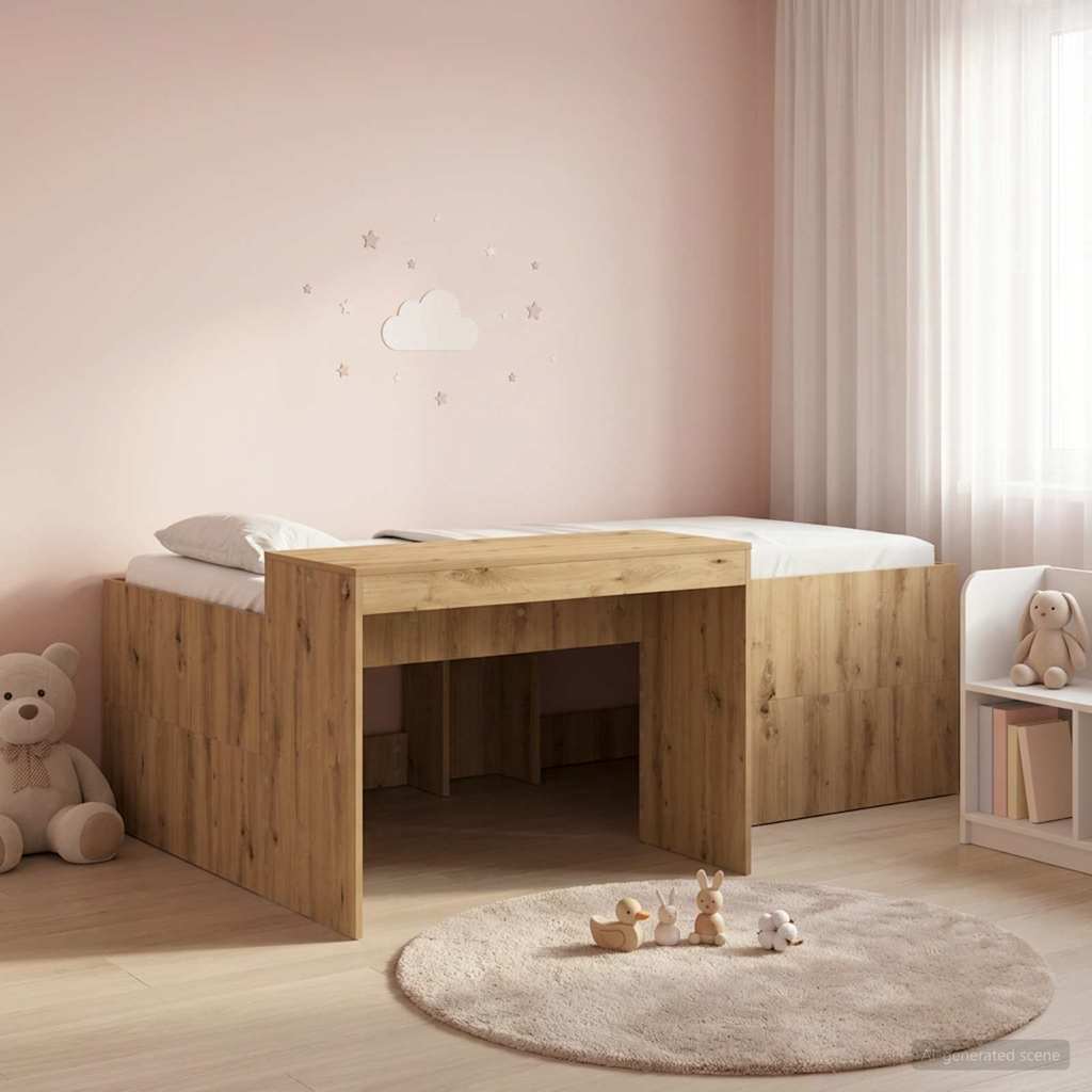 Hoge Bed Frame met Bureau voor Kinderen Artisanaal eiken – afbeelding 1
