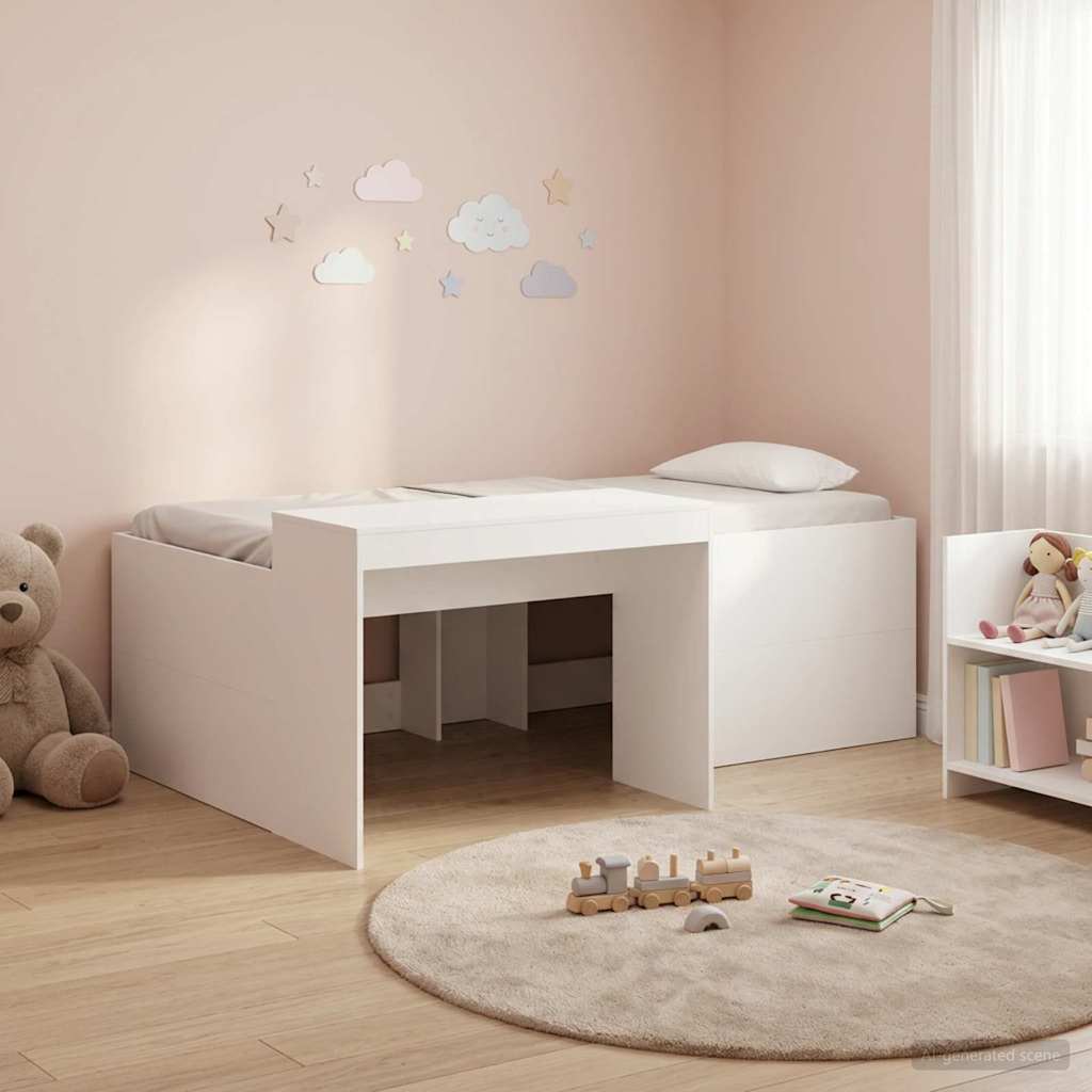 Hoge Bed Frame met Bureau voor Kinderen Wit 90 x 200 cm – afbeelding 1