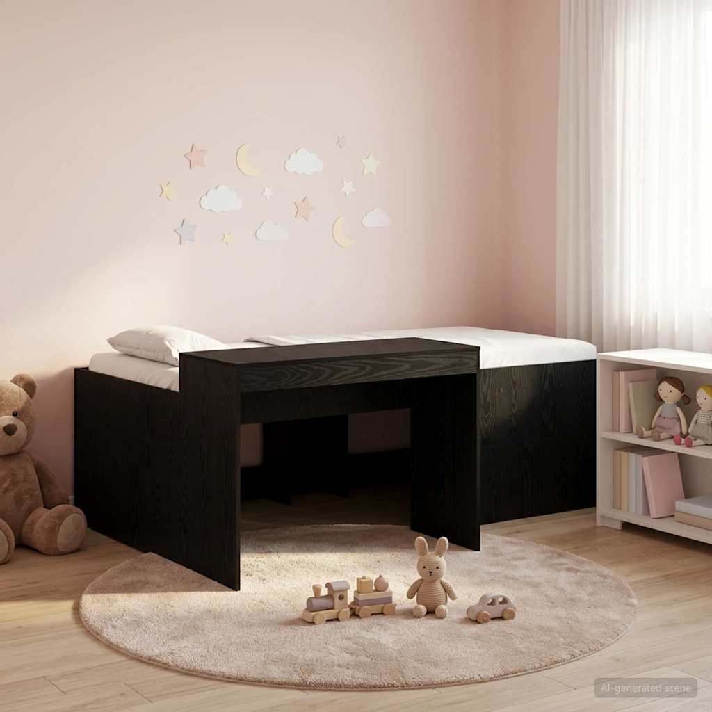 Hoge Bed Frame met Bureau voor Kinderen Zwart 90 x 200 cm – afbeelding 1