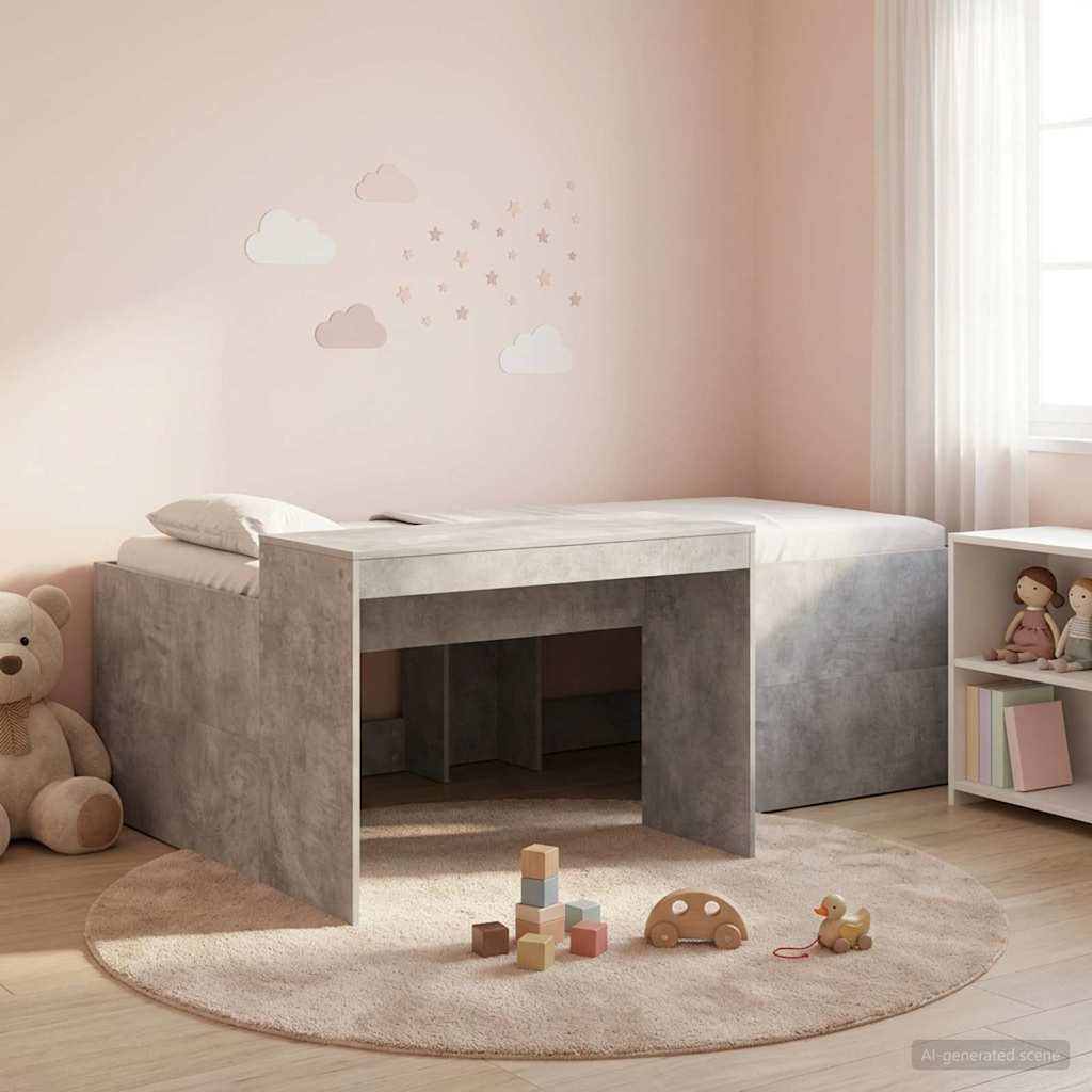 Hoge Bed Frame met Bureau voor Kinderen Betongrijs 90 x 200 cm – afbeelding 1