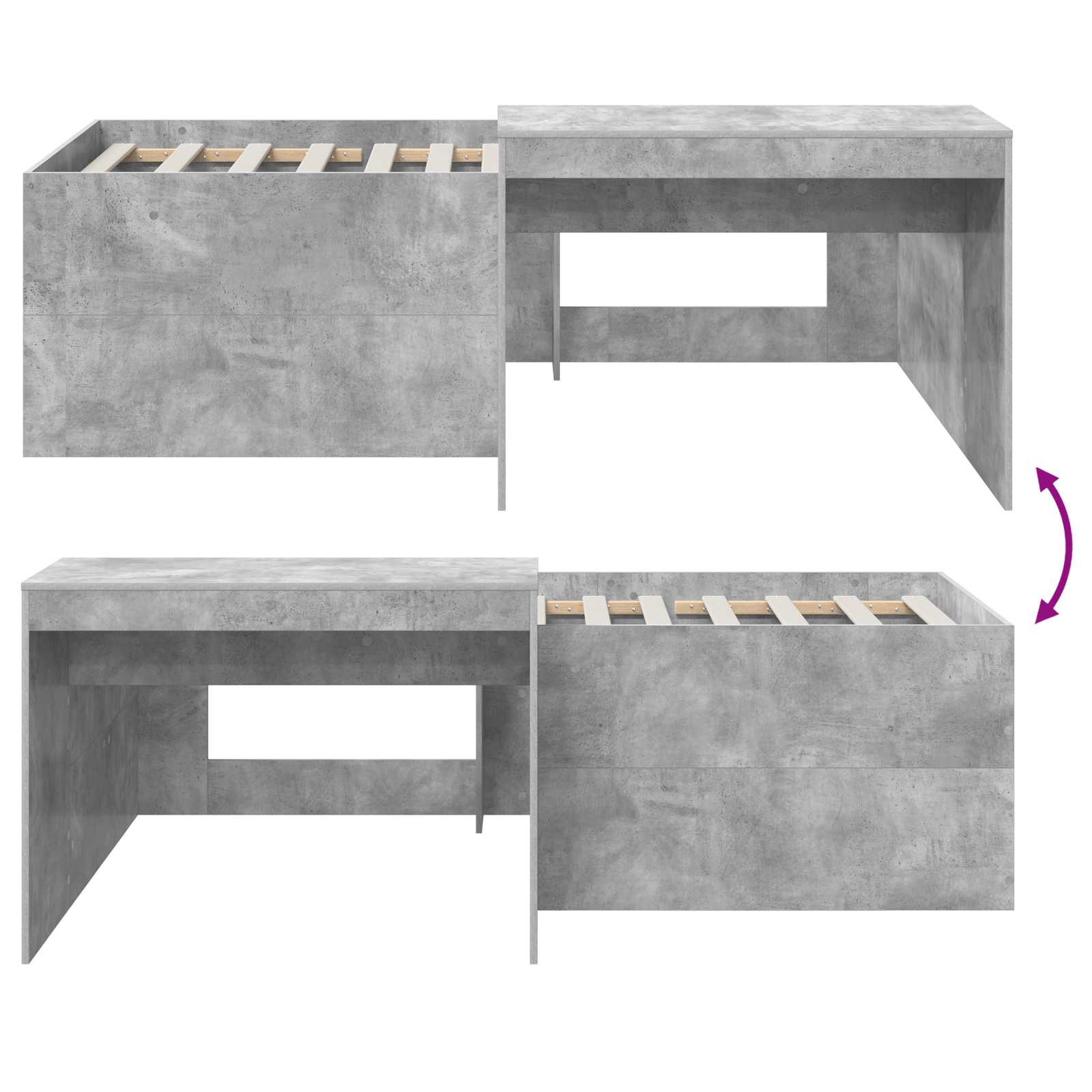Hoge Bed Frame met Bureau voor Kinderen Betongrijs 90 x 200 cm – afbeelding 8