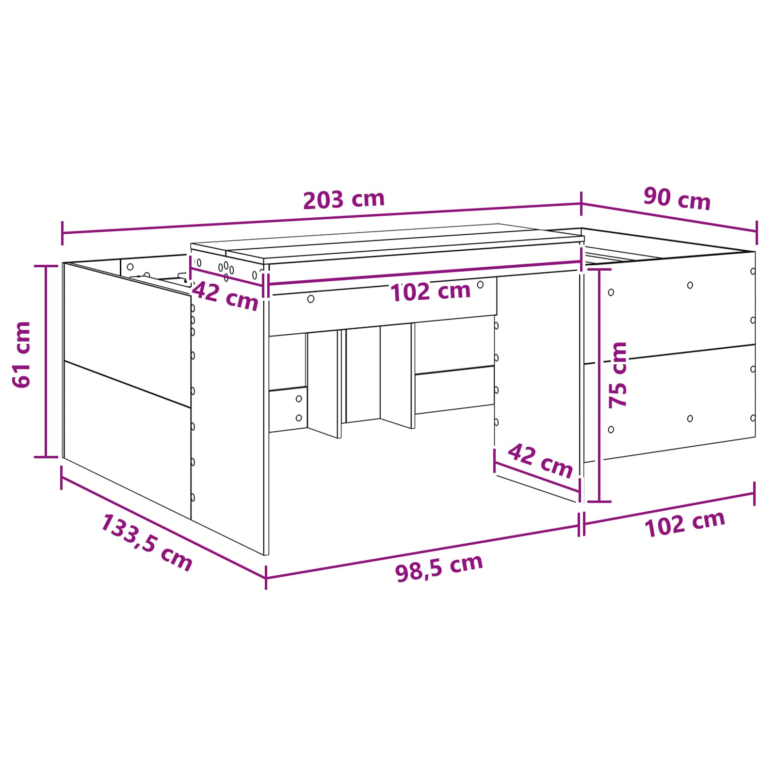 Hoge Bed Frame met Bureau voor Kinderen Betongrijs 90 x 200 cm – afbeelding 9