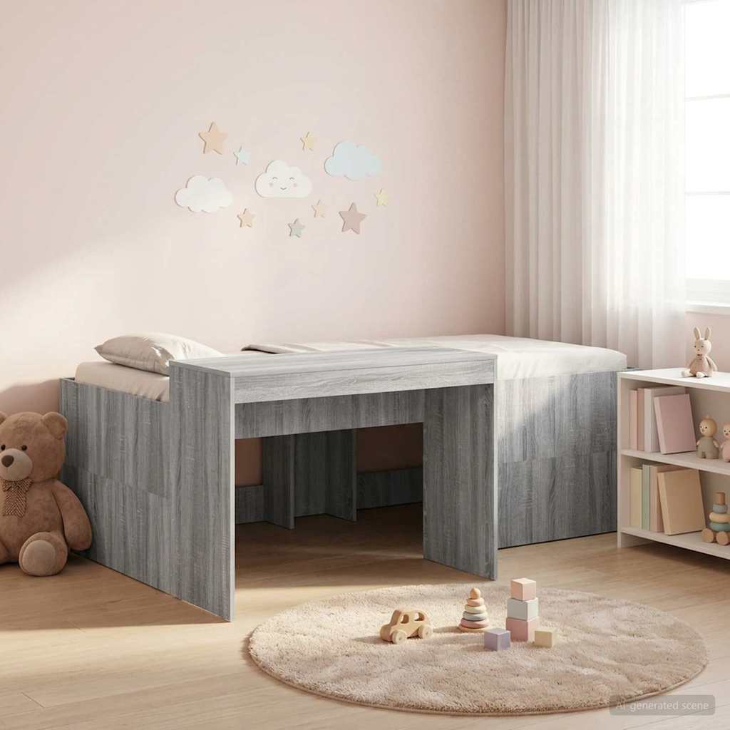 Hoge Bed Frame met Bureau voor Kinderen Grijs Sonoma – afbeelding 1