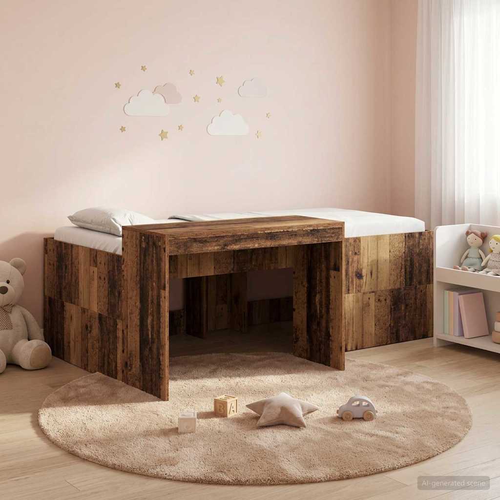 Hoge Bed Frame met Bureau voor Kinderen Oud hout 90 x 200 cm – afbeelding 1