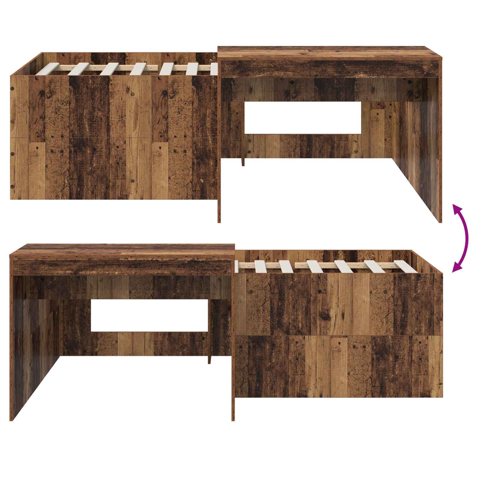 Hoge Bed Frame met Bureau voor Kinderen Oud hout 90 x 200 cm – afbeelding 8