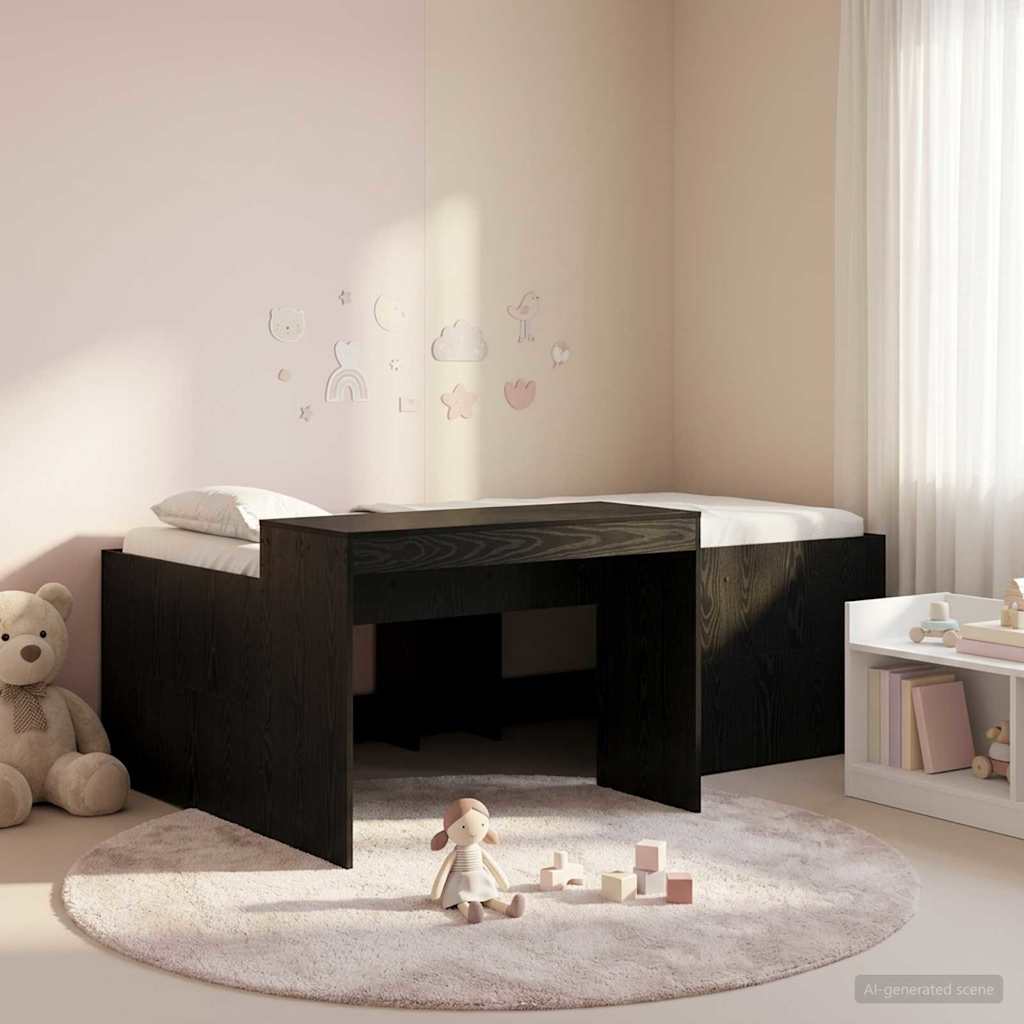 Hoge Bed Frame met Bureau voor Kinderen Zwart 98.5 x 200 cm – afbeelding 1