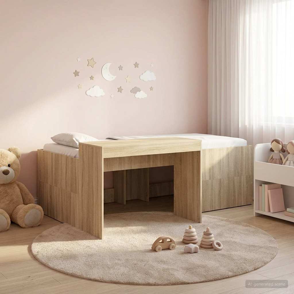 Hoge Bed Frame met Bureau voor Kinderen Sonoma Eiken – afbeelding 1