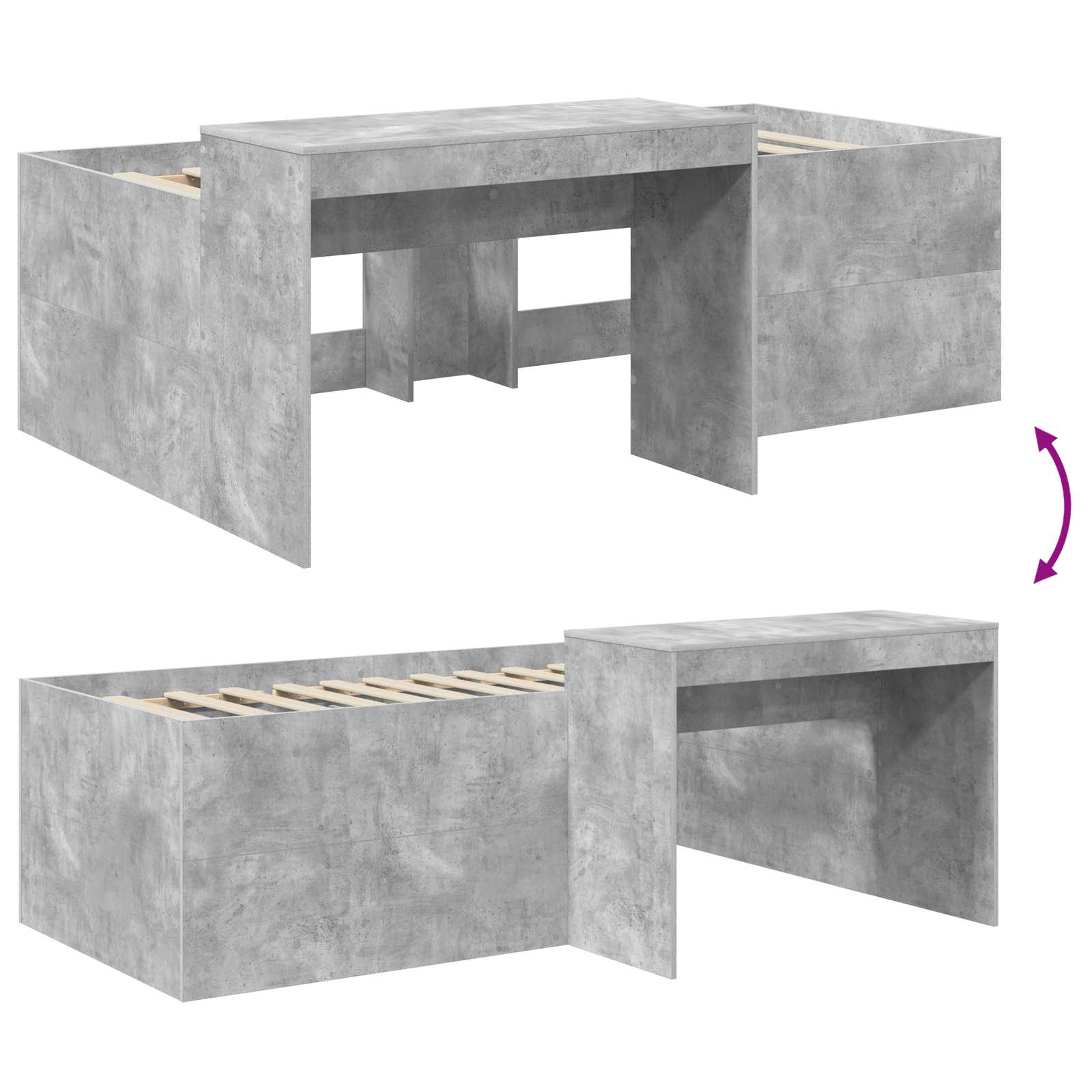 Hoge Bed Frame met Bureau voor Kinderen Betongrijs Bewerkt hout – afbeelding 8