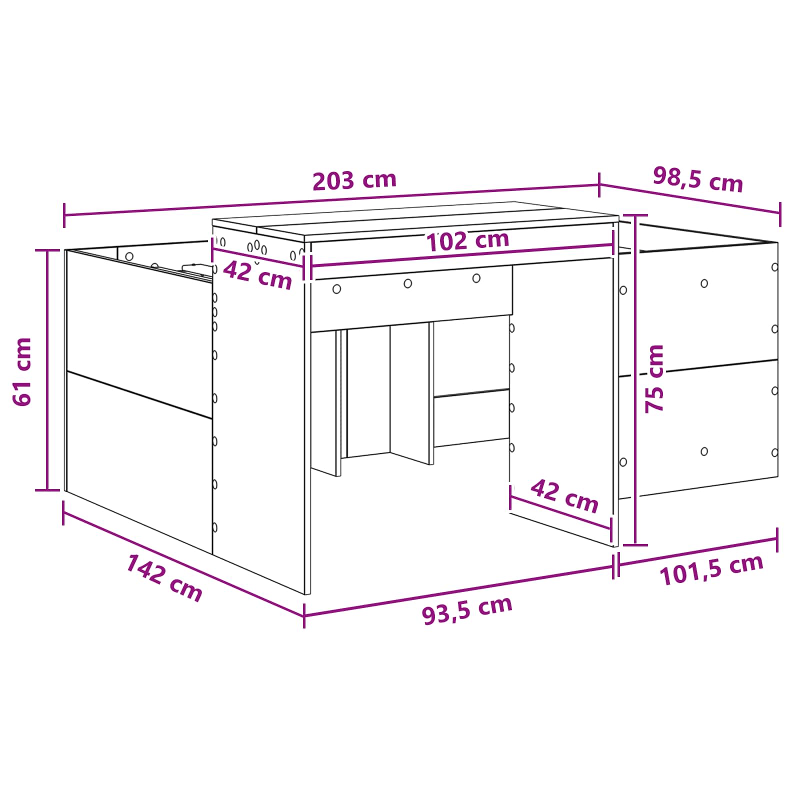 Hoge Bed Frame met Bureau voor Kinderen Betongrijs Bewerkt hout – afbeelding 9