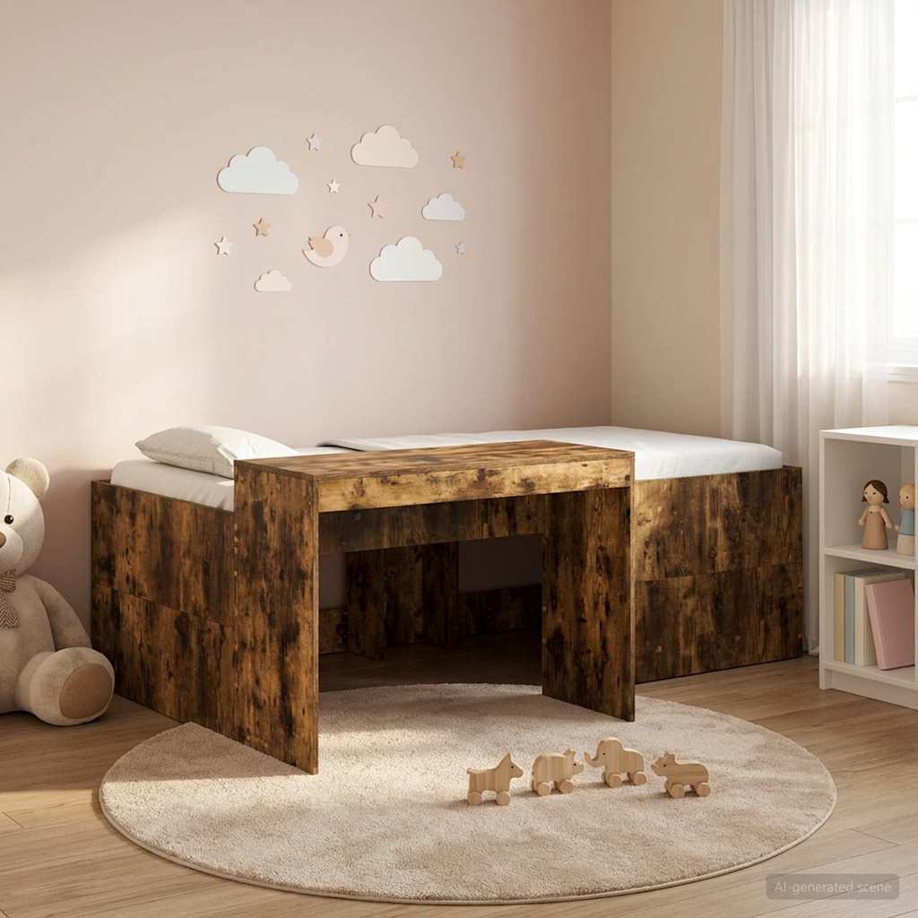 Hoge Bed Frame met Bureau voor Kinderen Gerookt eiken – afbeelding 1