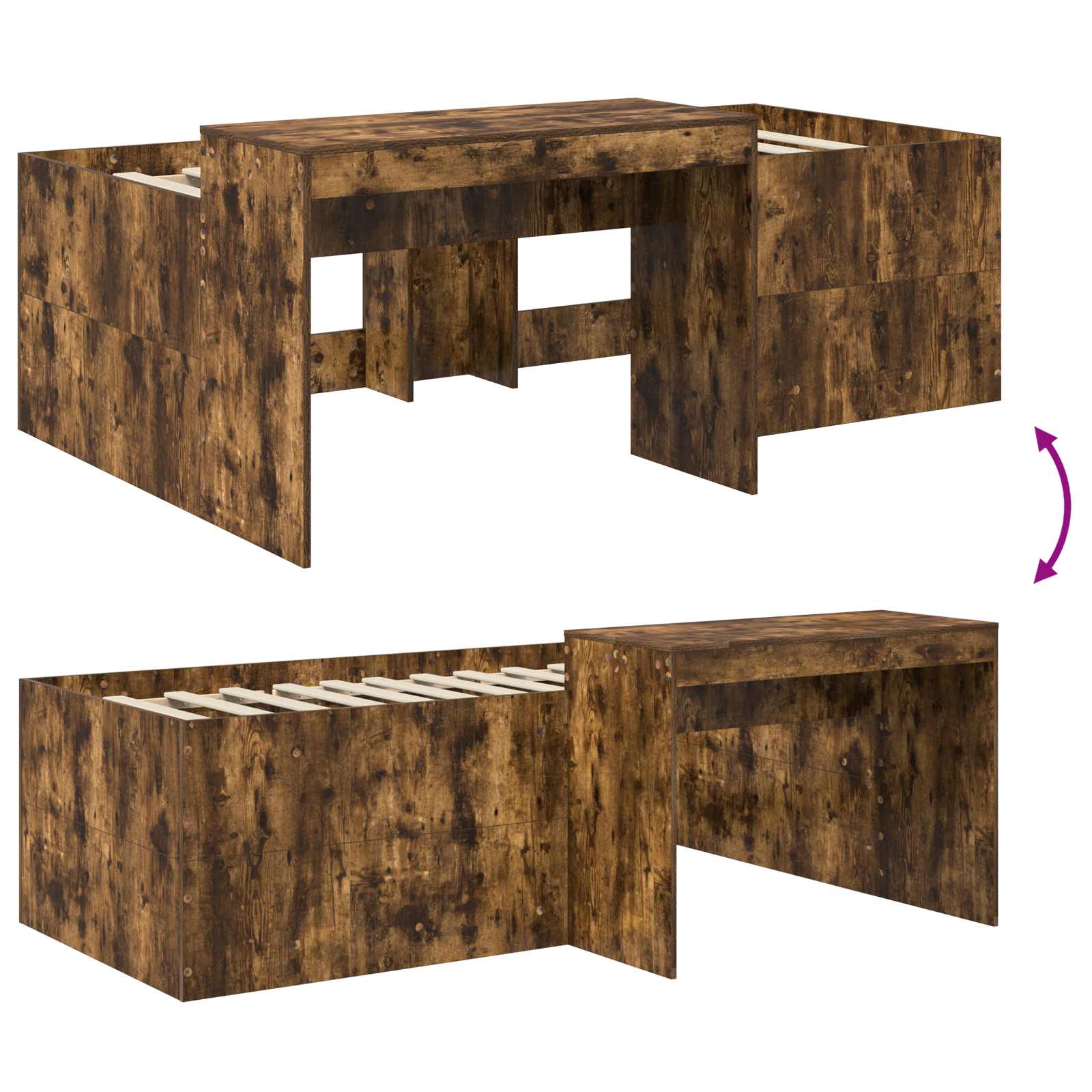 Hoge Bed Frame met Bureau voor Kinderen Gerookt eiken – afbeelding 8