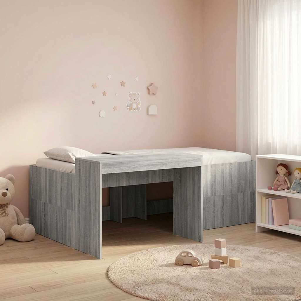 Hoge Bed Frame met Bureau voor Kinderen Grijs Sonoma