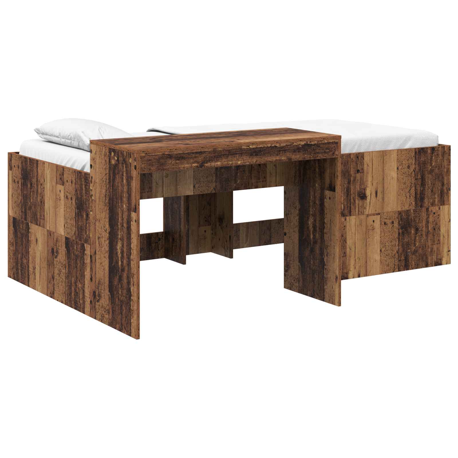 Hoge Bed Frame met Bureau voor Kinderen Oud hout 98.5 x 200 cm – afbeelding 2