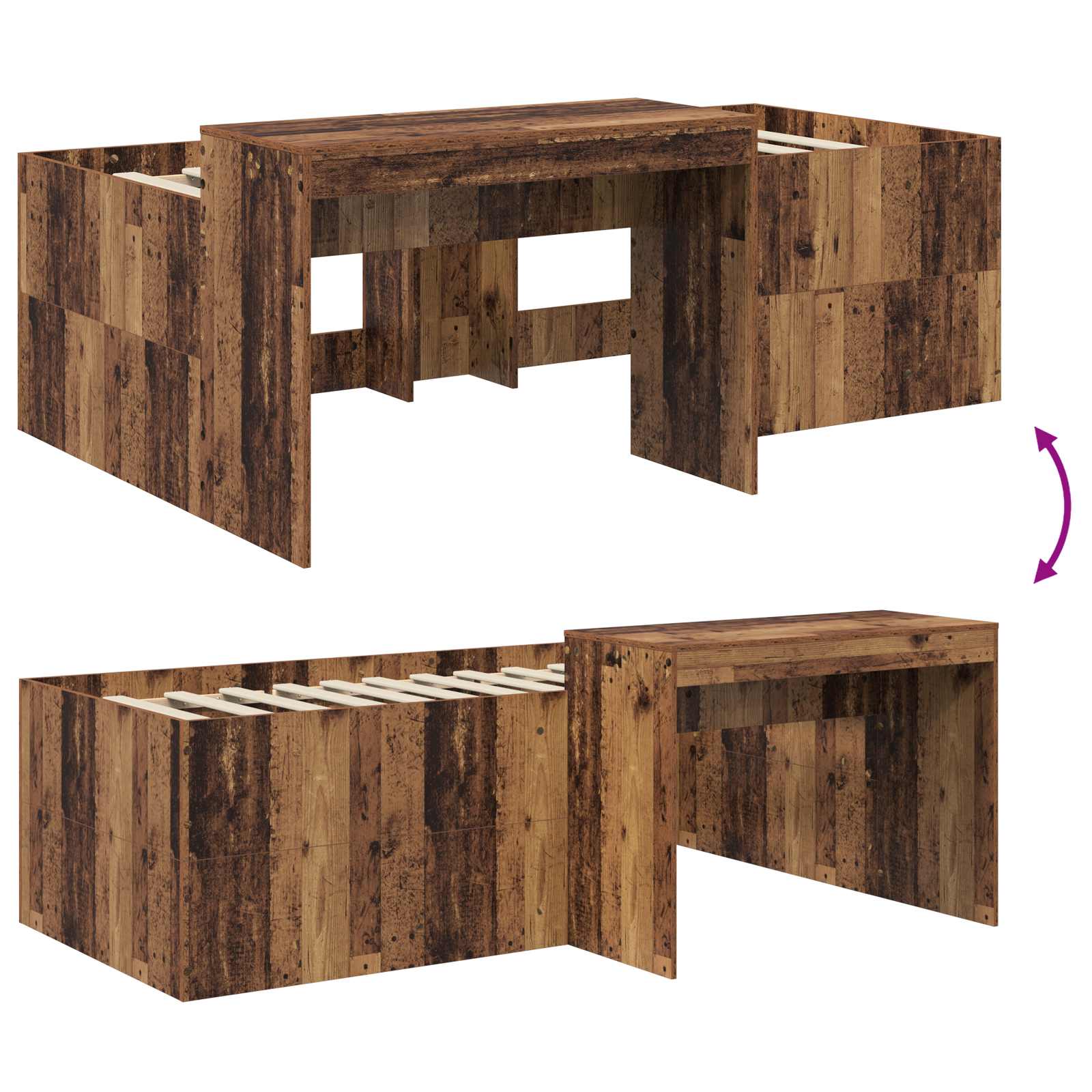 Hoge Bed Frame met Bureau voor Kinderen Oud hout 98.5 x 200 cm – afbeelding 8