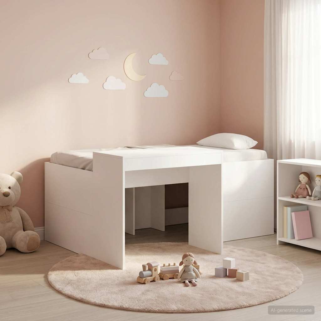 Hoge Bed Frame met Bureau voor Kinderen Wit 80 x 160 cm – afbeelding 1