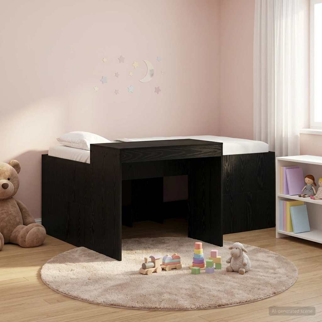 Hoge Bed Frame met Bureau voor Kinderen Zwart 80 x 160 cm – afbeelding 1