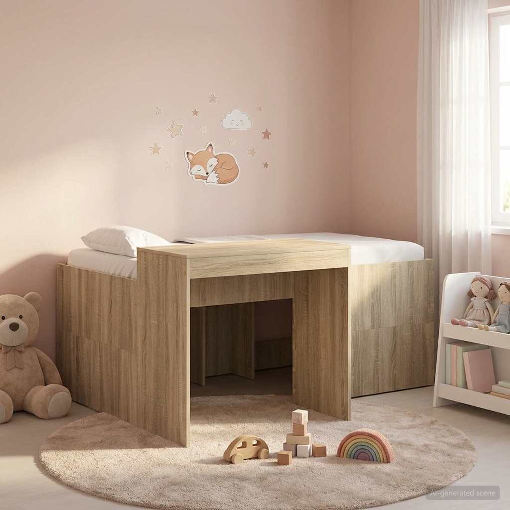 Hoge Bed Frame met Bureau voor Kinderen Sonoma Eiken – afbeelding 1
